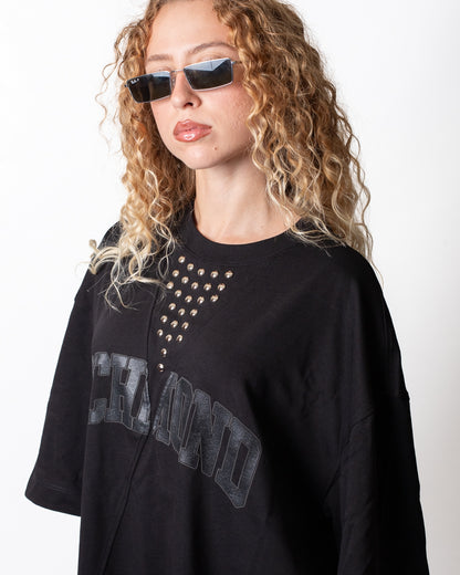 T-Shirt John Richmond over con logo e borchie donna