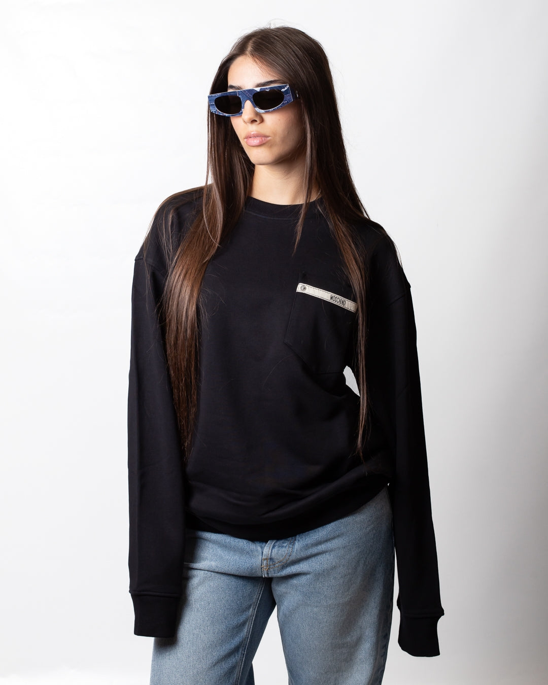 Felpa Moschino girocollo con taschino logato