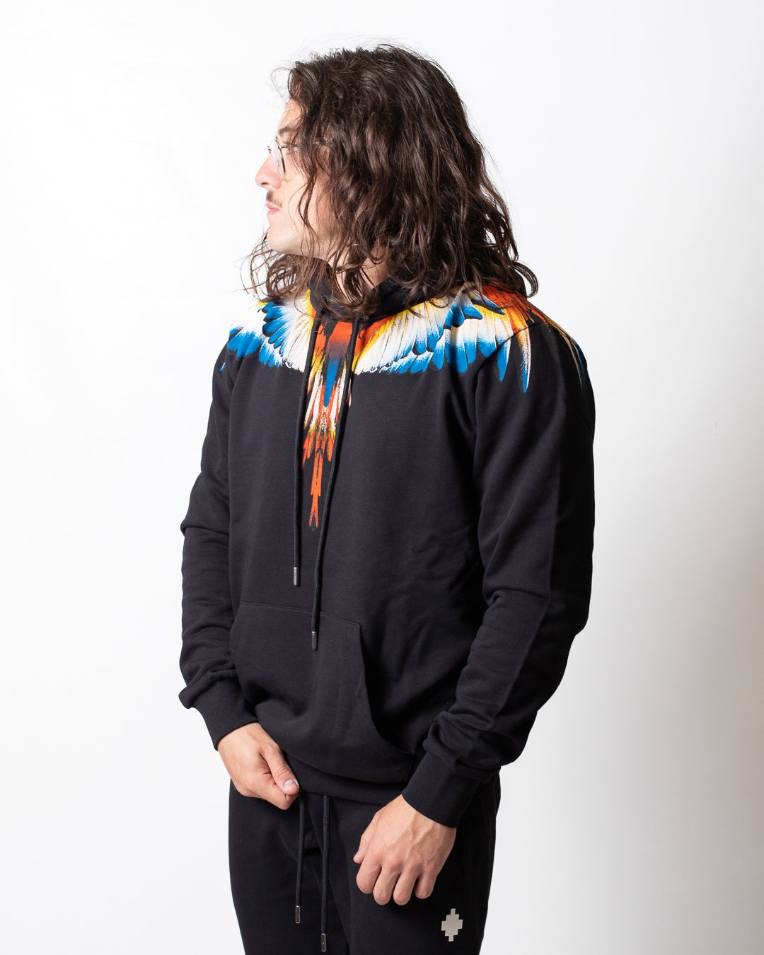 Felpa Marcelo Burlon con cappuccio e logo wings colorfull uomo