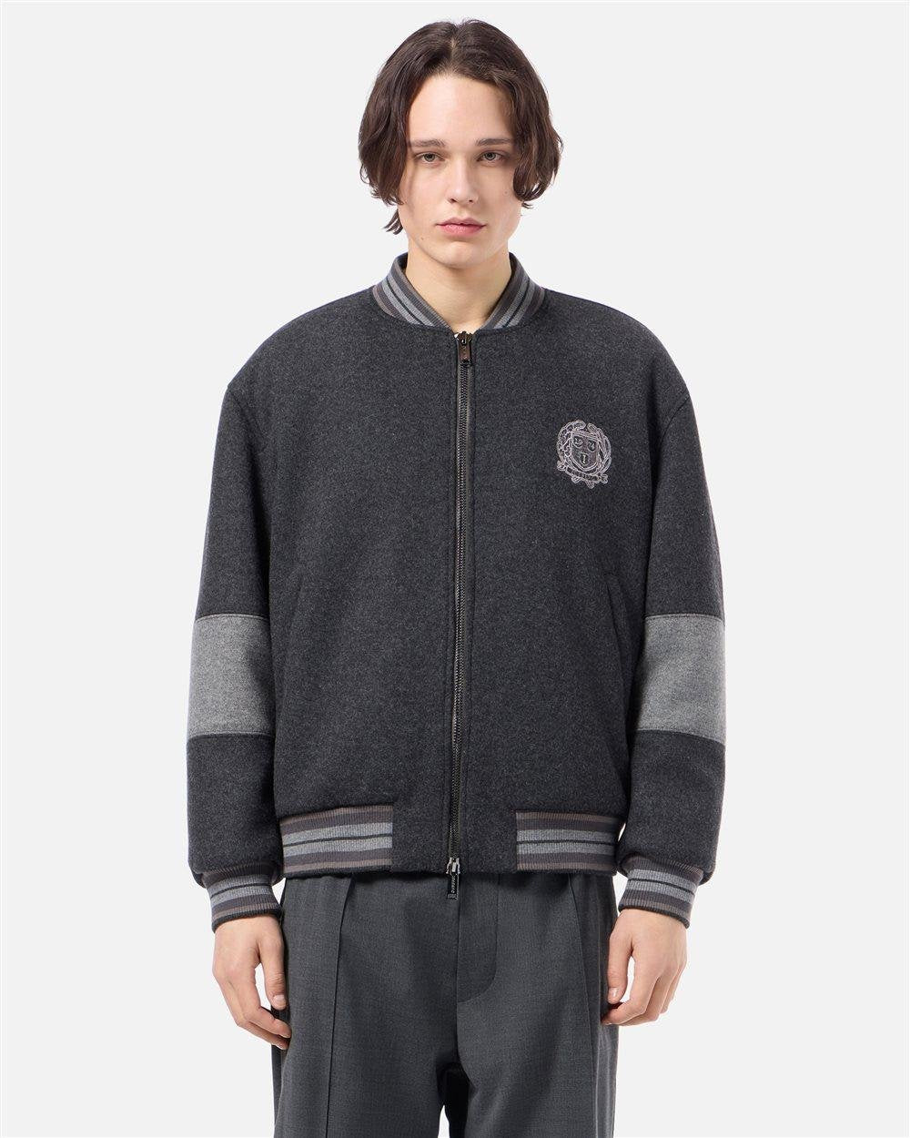 Giubbotto Iceberg in panno di lana bomber fit con ricamo e motivo a righe grigio