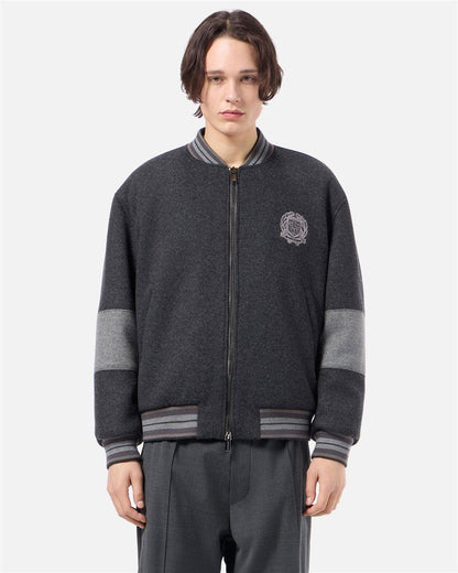 Giubbotto Iceberg in panno di lana bomber fit con ricamo e motivo a righe grigio