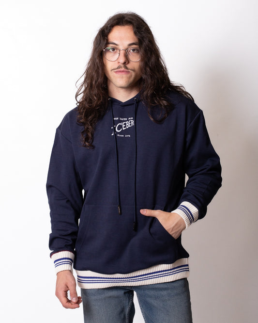 Felpa Iceberg con cappuccio e dettagli in maglia uomo