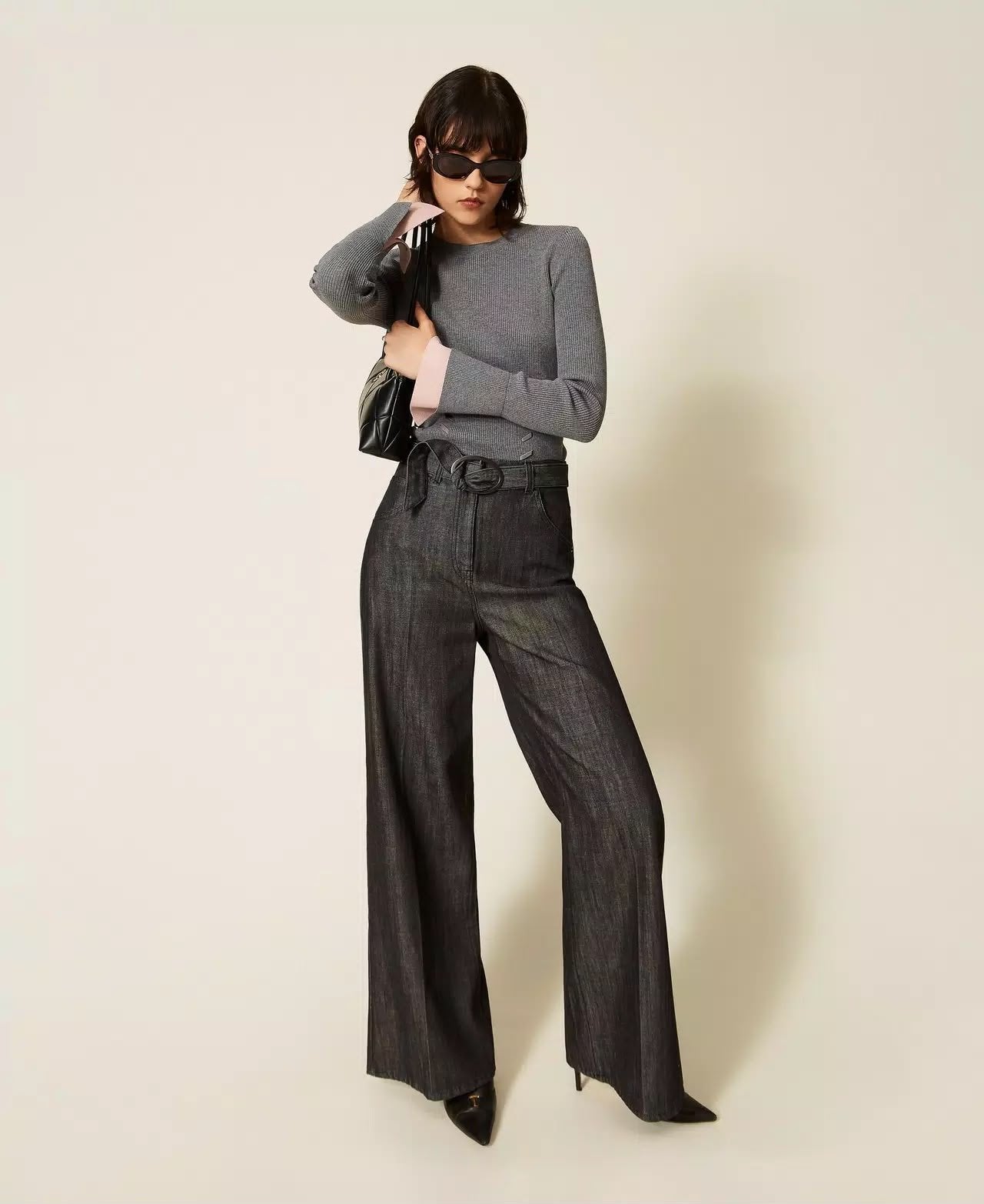 Maglia Twinset Actitude in costina con polsini a contrasto donna