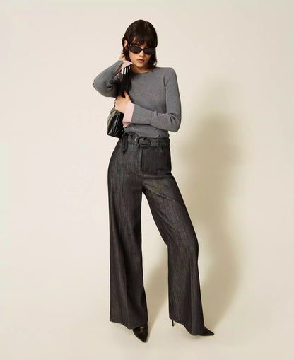 Maglia Twinset Actitude in costina con polsini a contrasto donna