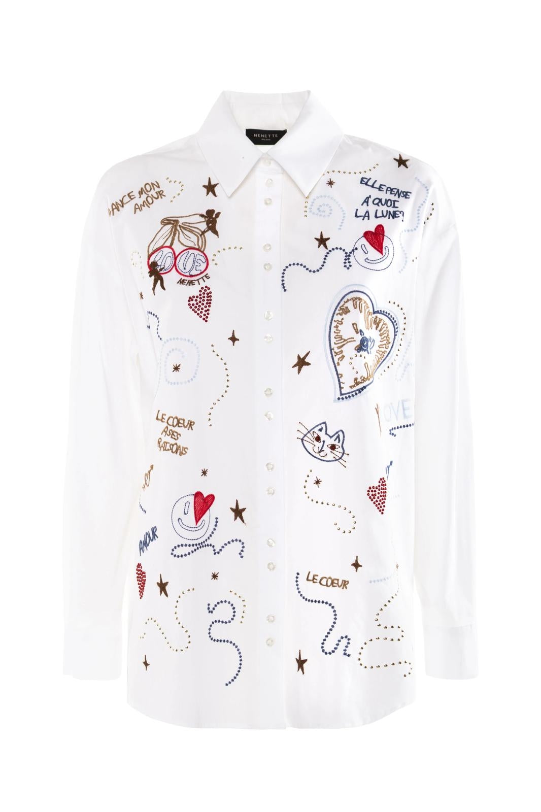 Camicia Nenette over con ricami donna