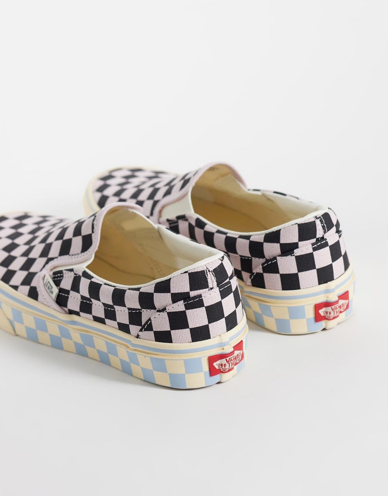 Scarpe Vans Classic Slip-On Checkerboard Pink/Black e Sky Blue