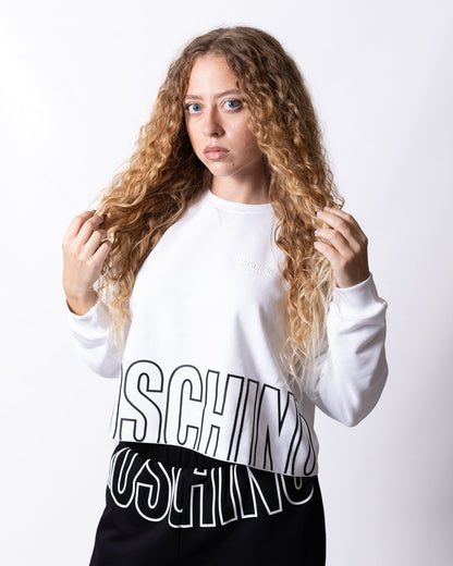 Felpa Moschino Active girocollo con grafica logo in rilievo sul fondo