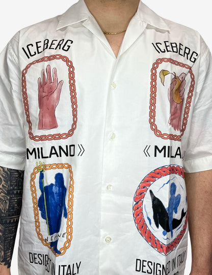 Camicia Iceberg a manica corta logo e stampa Roma