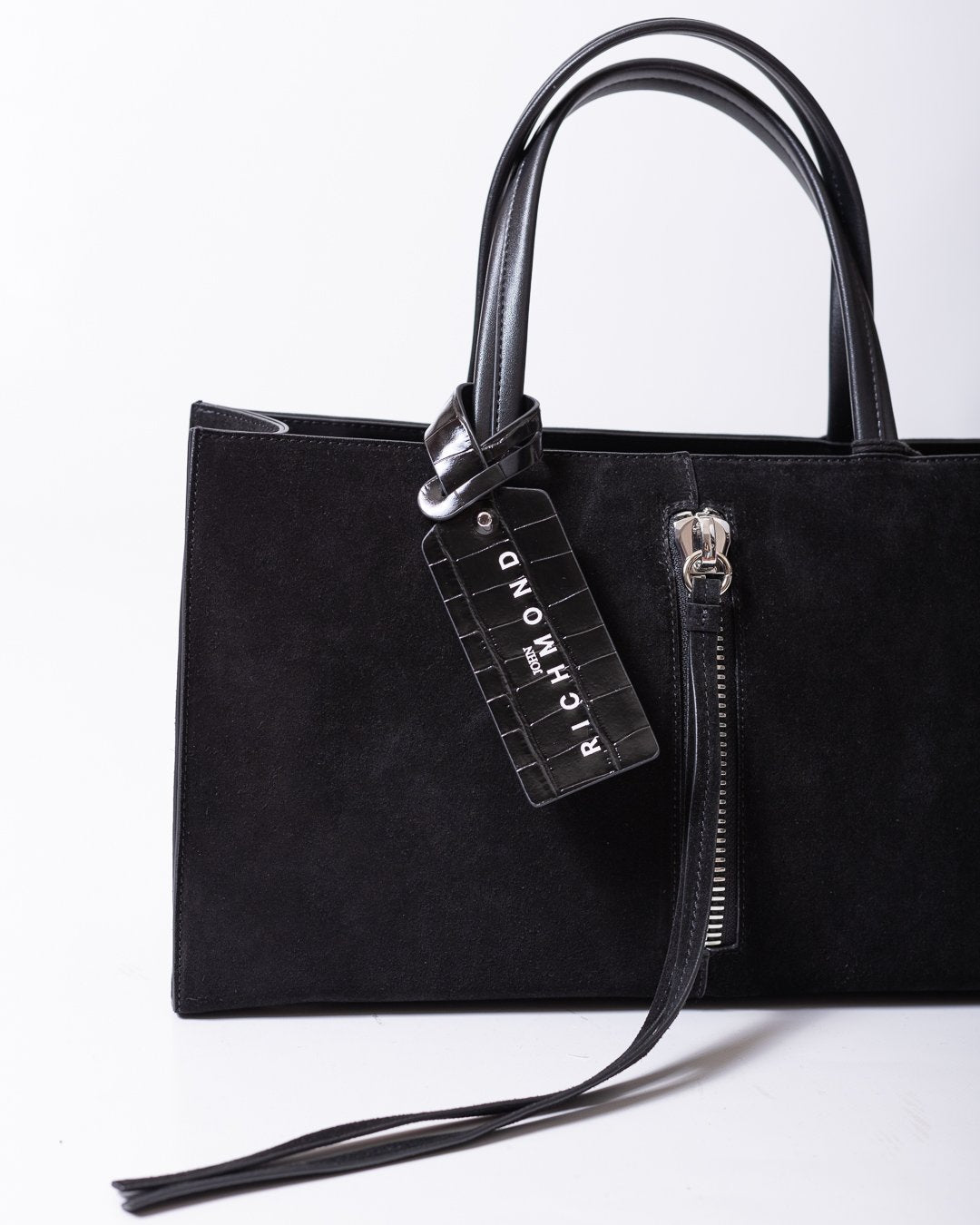 Borsa John Richmond in pelle di vitello scamosciata con dettaglio zip