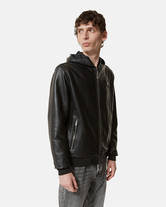 Giubbotto Richmond X in pelle con cappuccio uomo
