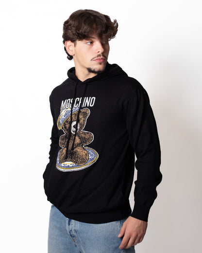 Maglia Moschino in lana con cappuccio e logo Teddy Bear