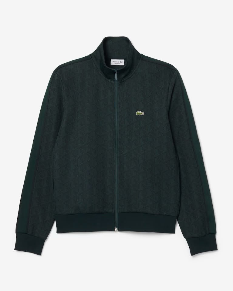 Felpa Lacoste con zip logata allover uomo