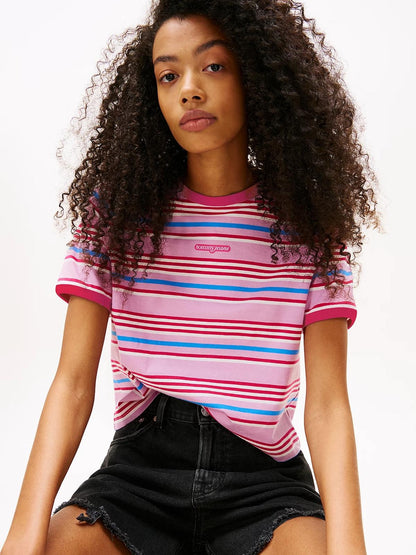 T-Shirt Tommy Jeans slim a strisce donna