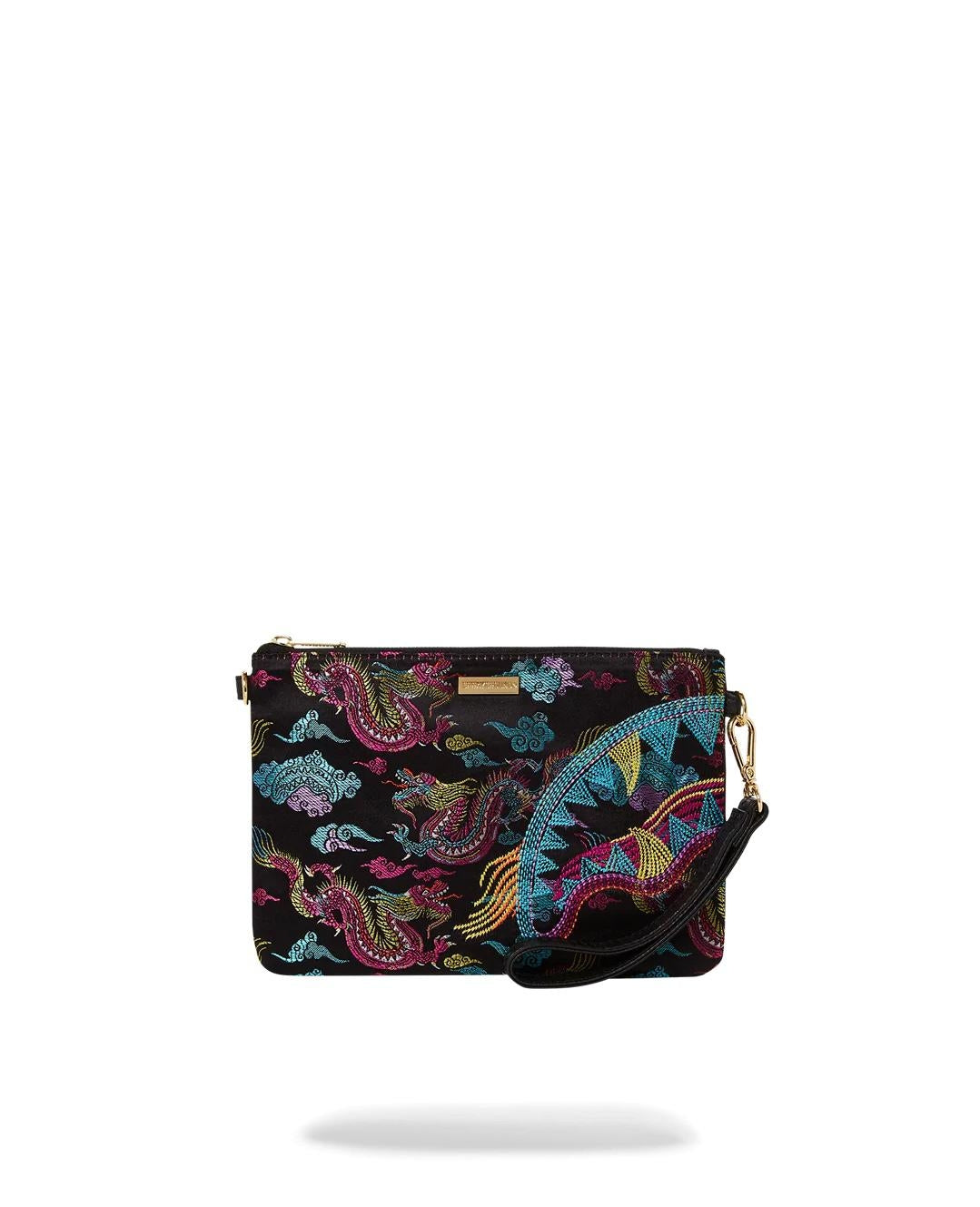 Pochette Sprayground nero embroidered dragons clutch con tracolla