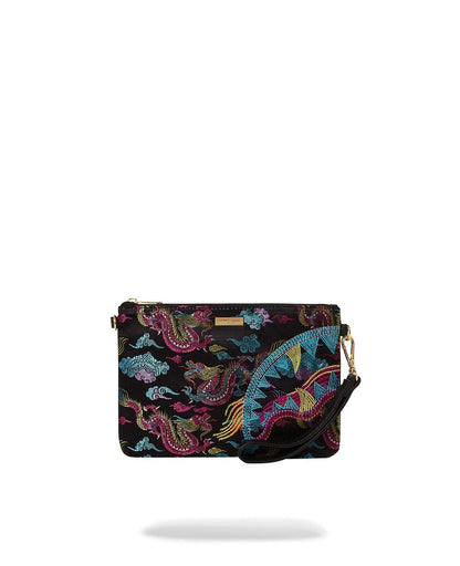 Pochette Sprayground nero embroidered dragons clutch con tracolla