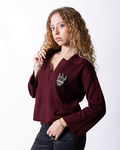 Maglia polo John Richmond in lana merino con patch decorativa