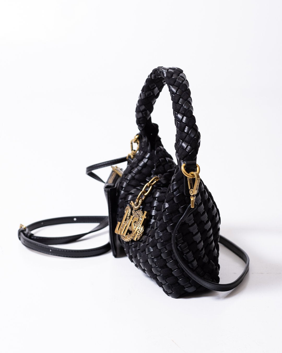 Borsa Just Cavalli in eco pelle e camoscio con logo metallico oro