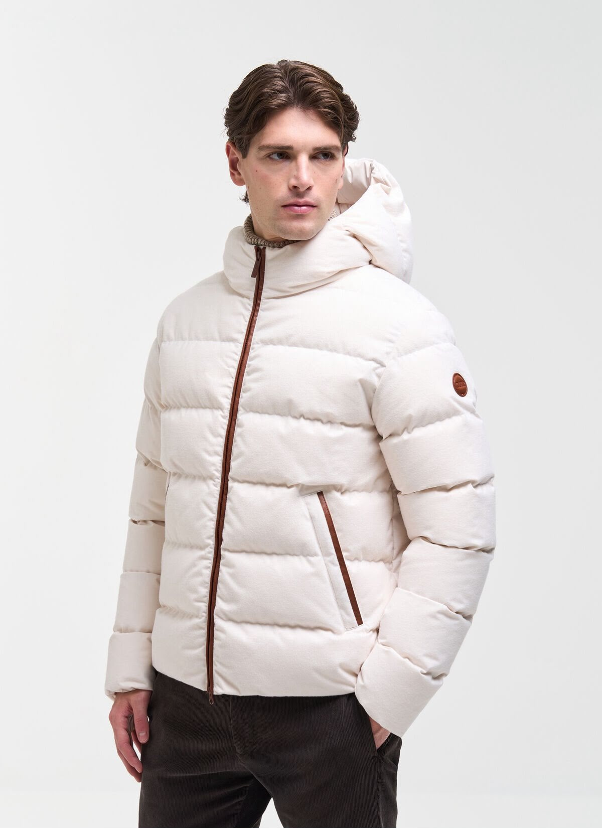 Giubbotto Colmar "Flannel Hooded Down Jacket" con dettagli e logo in pelle