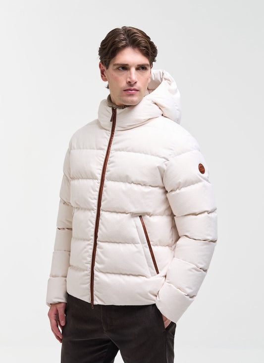 Giubbotto Colmar "Flannel Hooded Down Jacket" con dettagli e logo in pelle