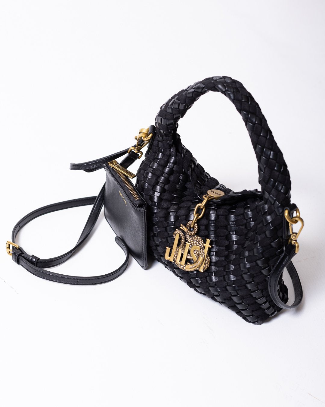 Borsa Just Cavalli in eco pelle e camoscio con logo metallico oro