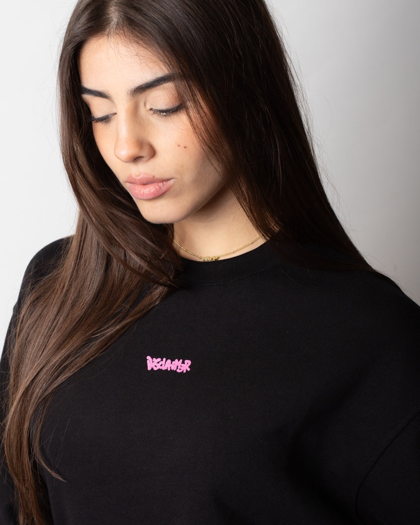 Felpa Disclaimer cropped girocollo con logo glitter donna