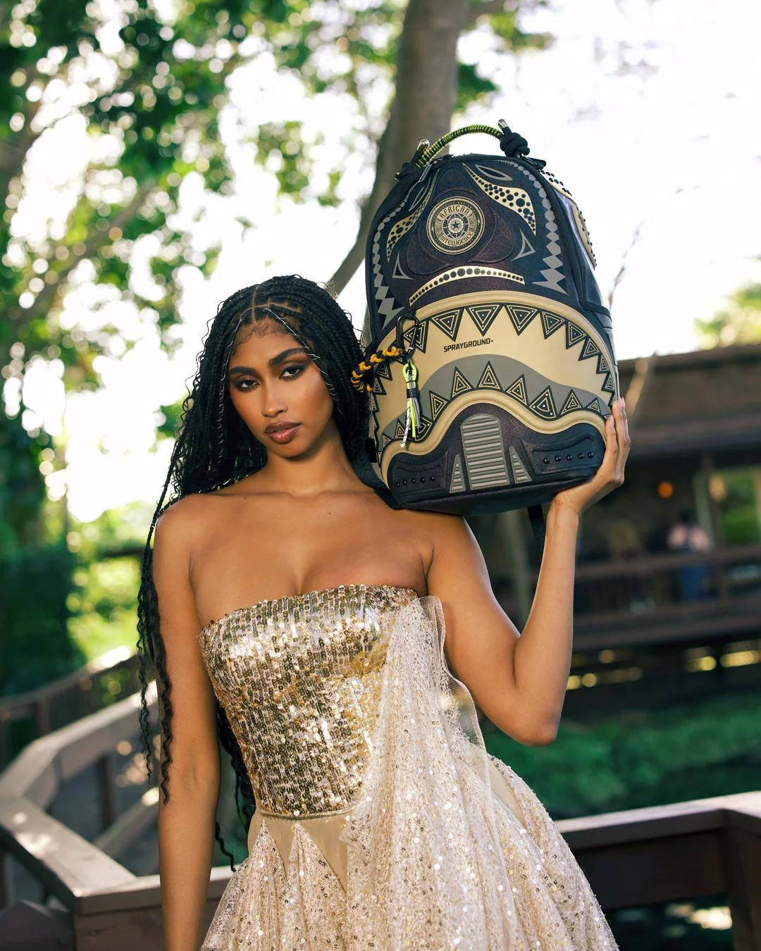 Zaino Sprayground nero AI Wonderland gold and black backpack