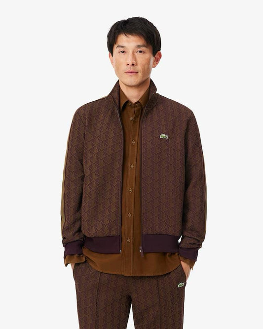 Felpa Lacoste con zip logata allover uomo