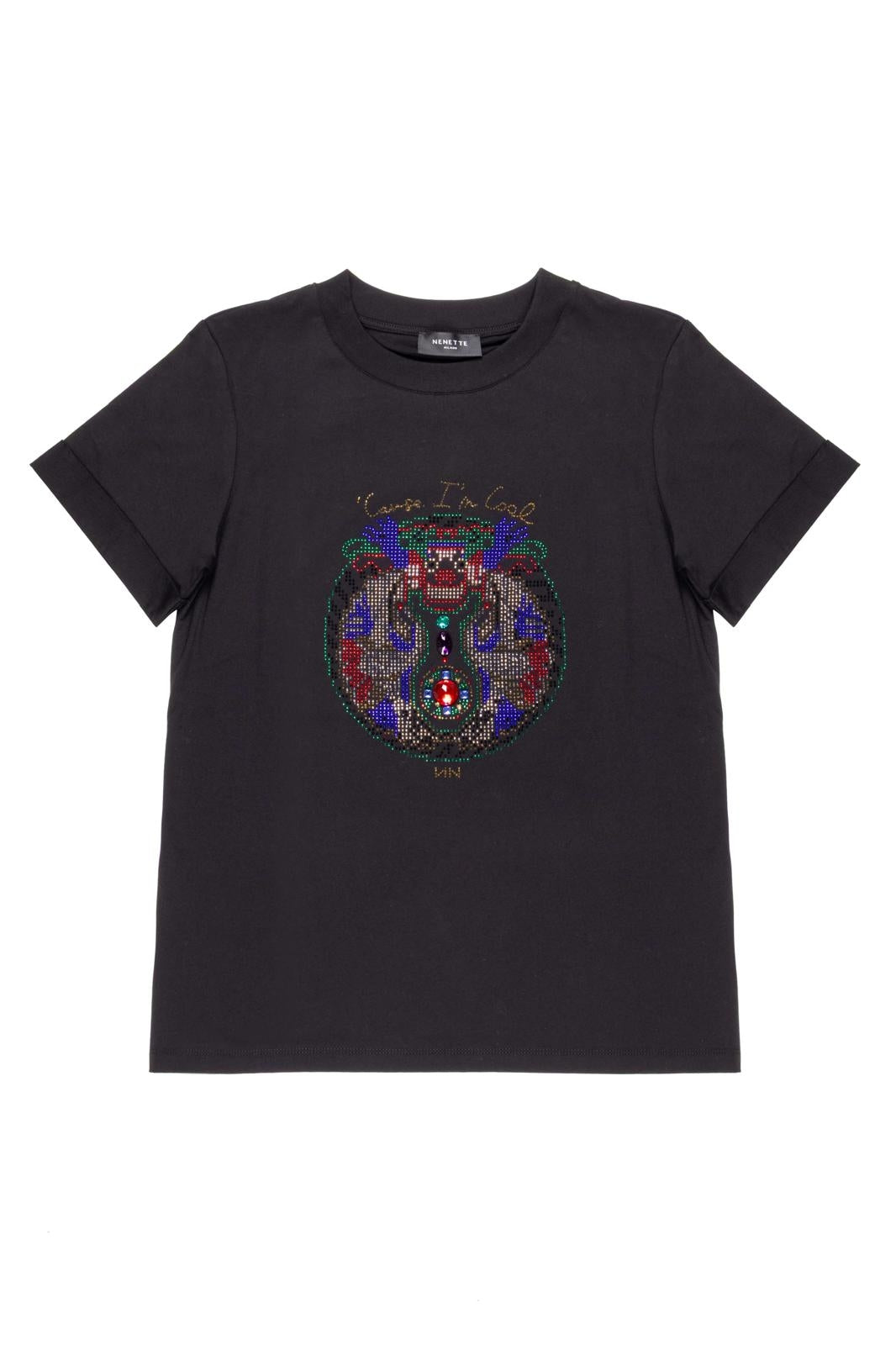 T-Shirt Nenette con strass multicolor donna