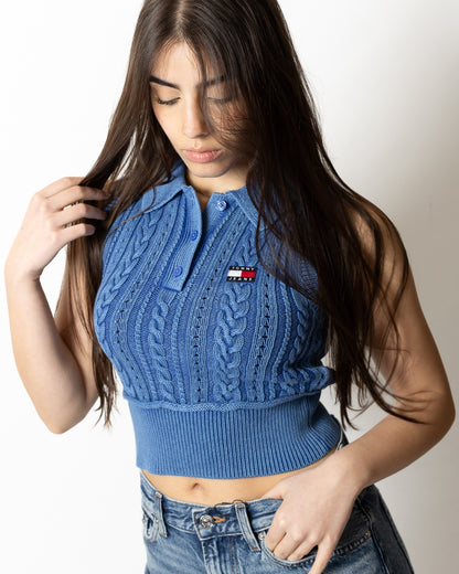 Polo Tommy Jeans in maglia ricamata senza maniche donna