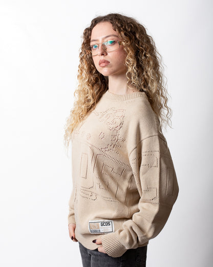 Maglia GCDS x Hello Kitty girocollo con grafiche traforate uomo