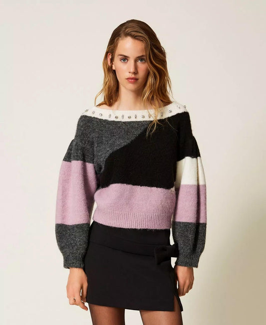 Maglia Twinset Actitude girocollo con gioielli donna