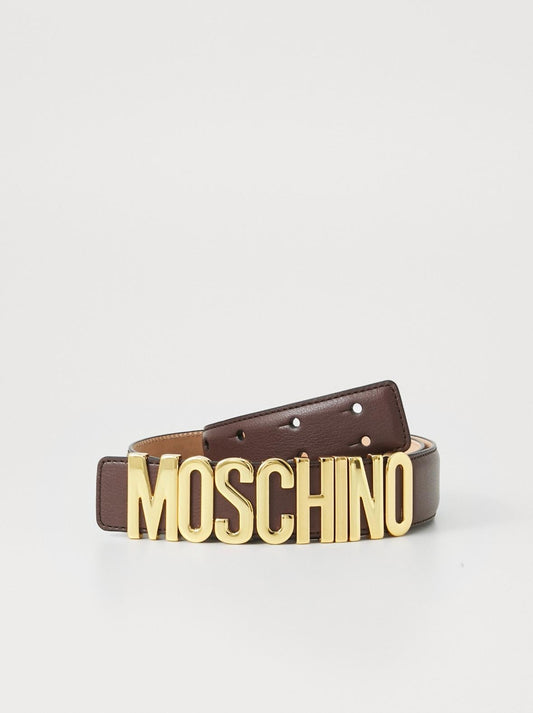 Cinta Moschino in pelle di vitello con placca oro