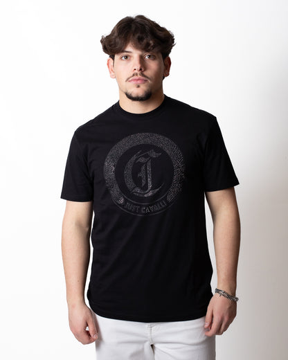 T-Shirt Just Cavalli "Round Logo" con borchie uomo