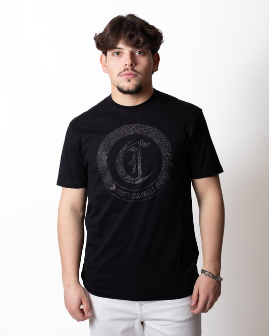 T-Shirt Just Cavalli "Round Logo" con borchie uomo