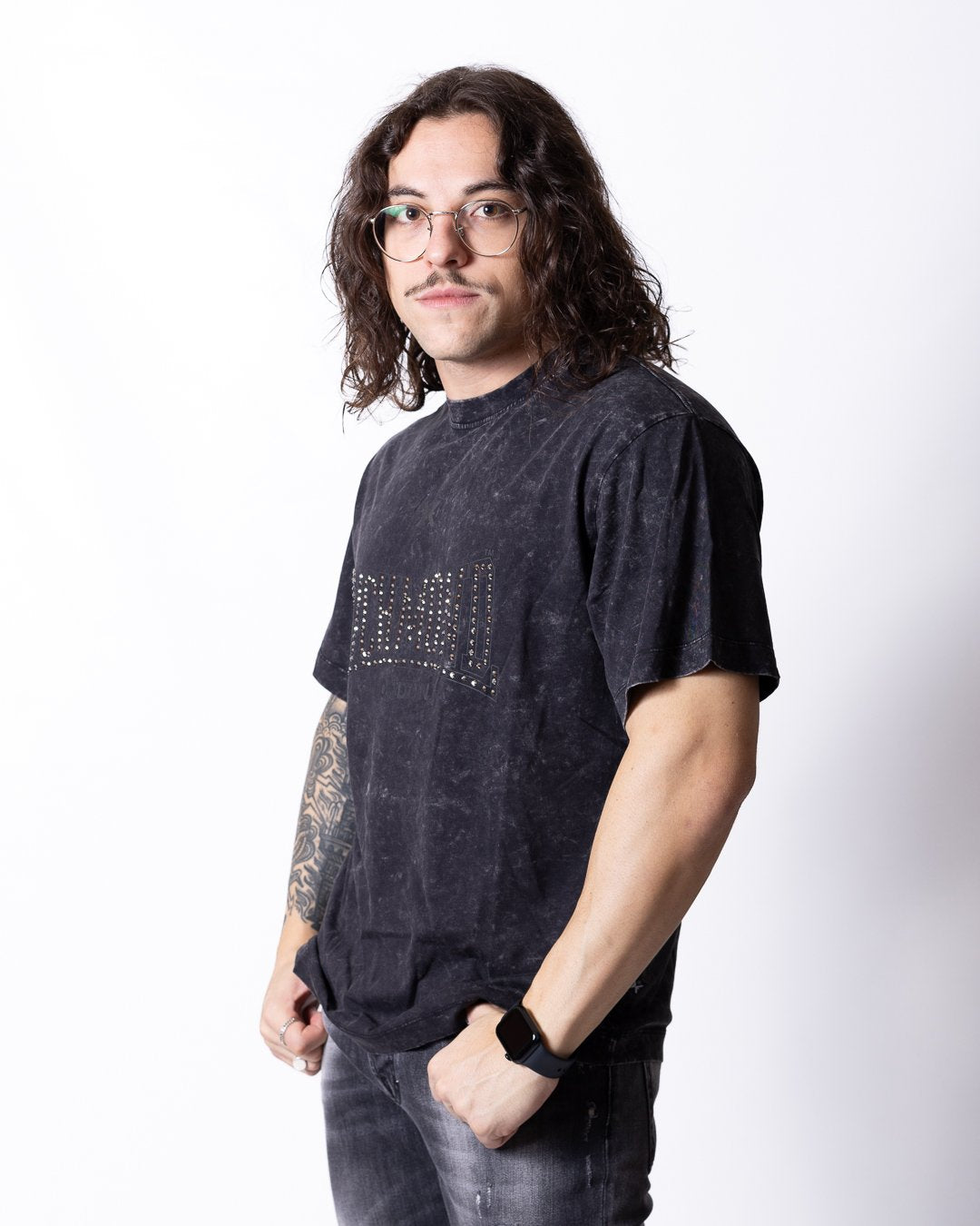 T-shirt Richmond X con logo luminoso in strass