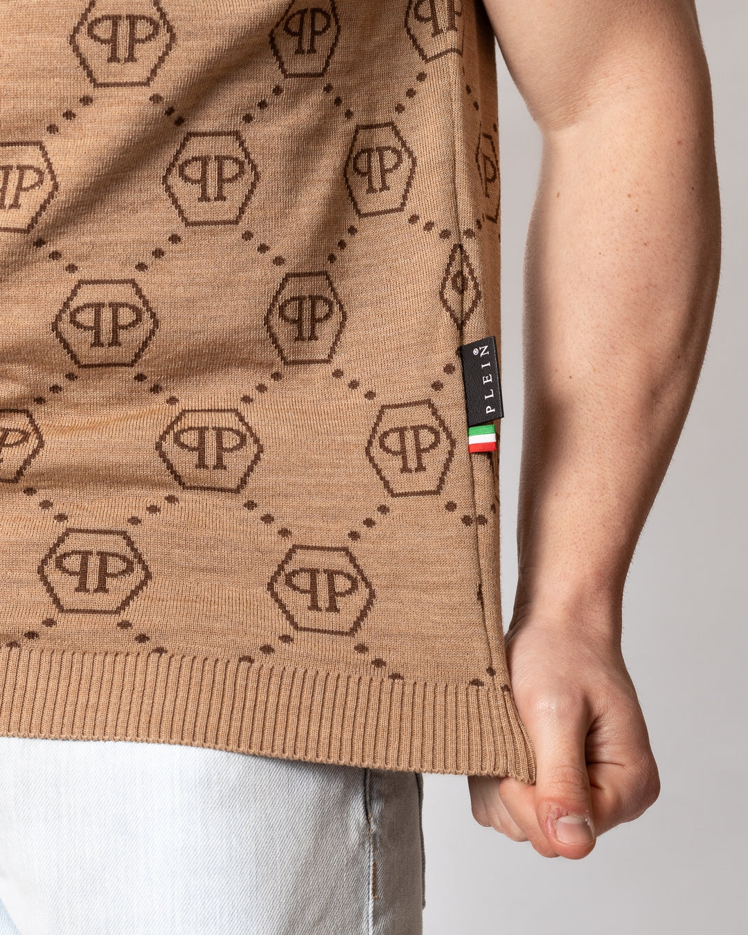 Polo Philipp Plein in misto lana "Jacquard Monogram" uomo