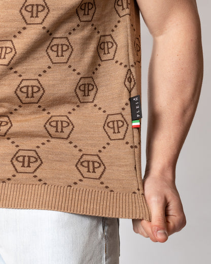 Polo Philipp Plein in misto lana "Jacquard Monogram" uomo