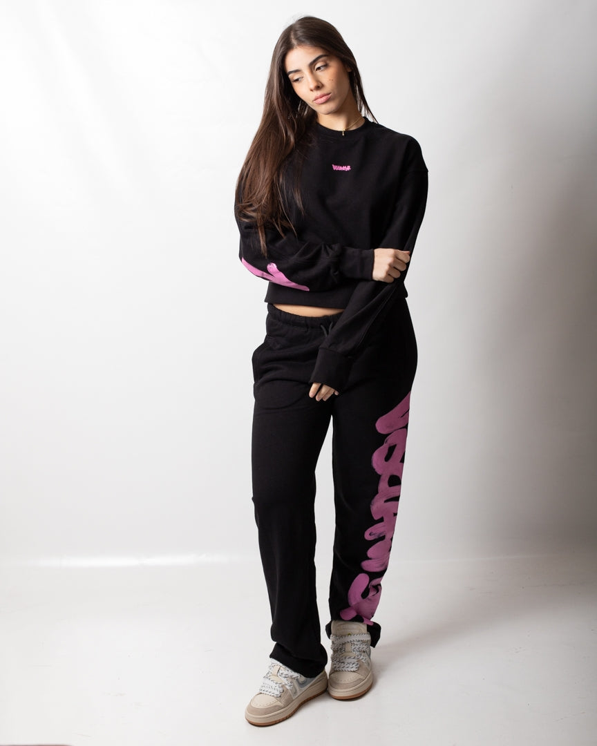 Felpa Disclaimer cropped girocollo con logo glitter donna