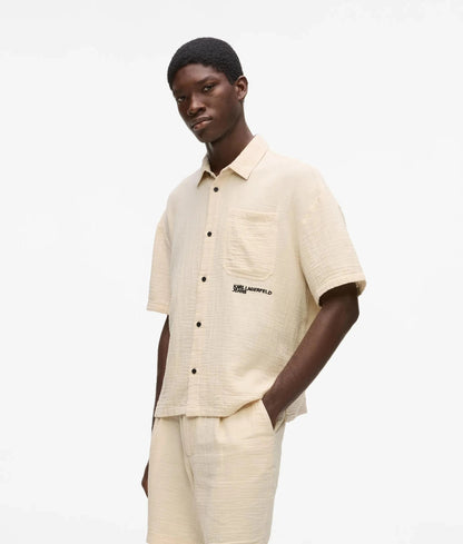 Camicia Karl Lagerfeld Jeans effetto lino con ricamo uomo