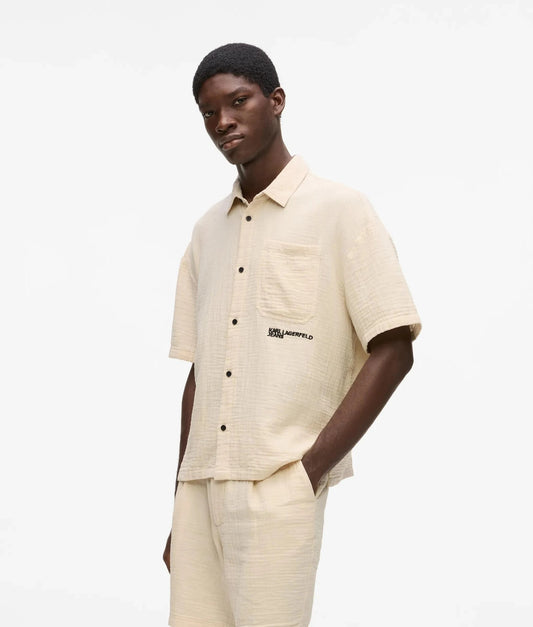 Camicia Karl Lagerfeld Jeans effetto lino con ricamo uomo