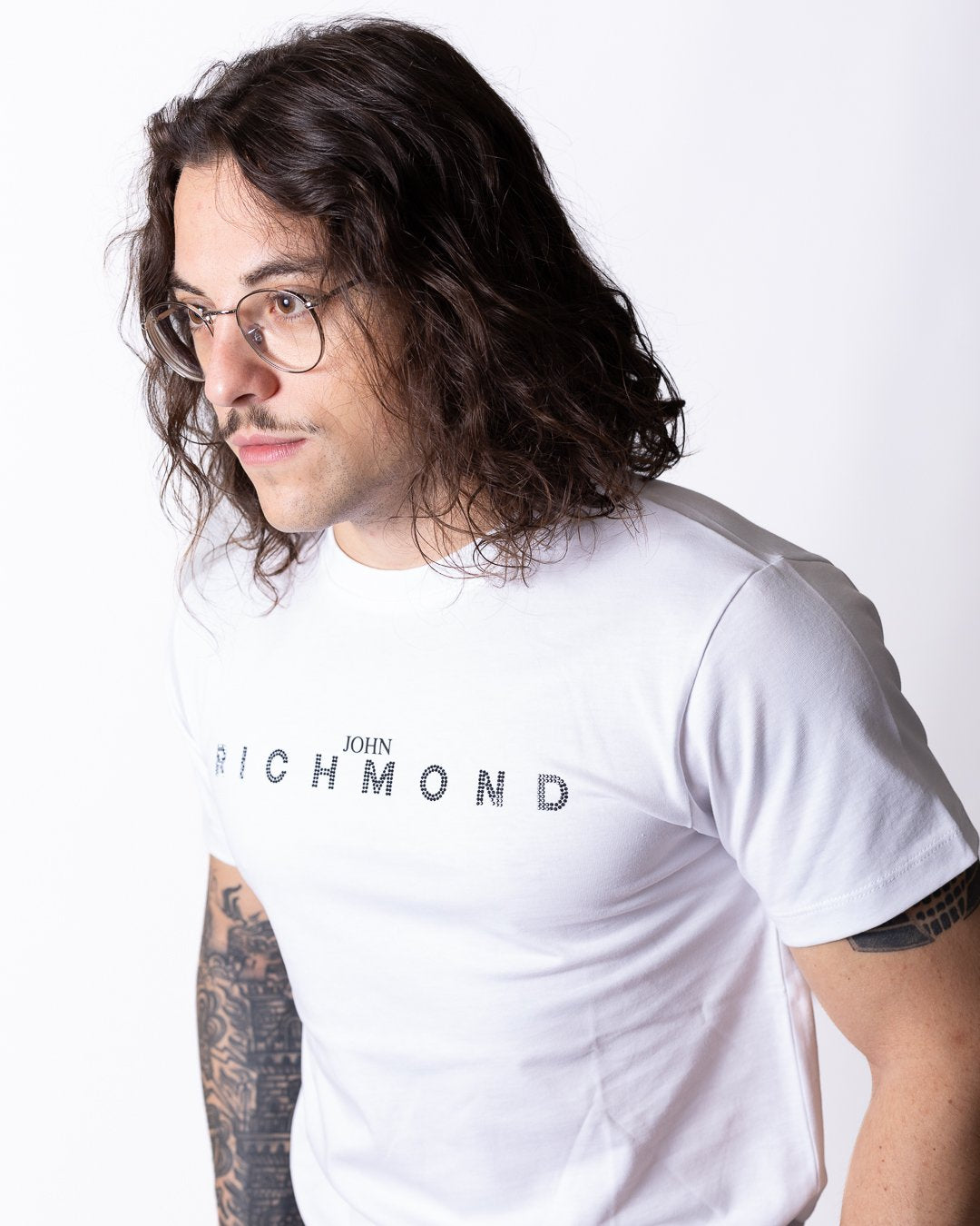 T-shirt John Richmond con logo "John Richmond" brillantinato