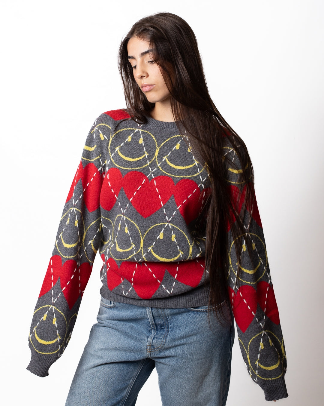 Maglia Moschino "Smiley Capsule" girocollo con ricami all-over