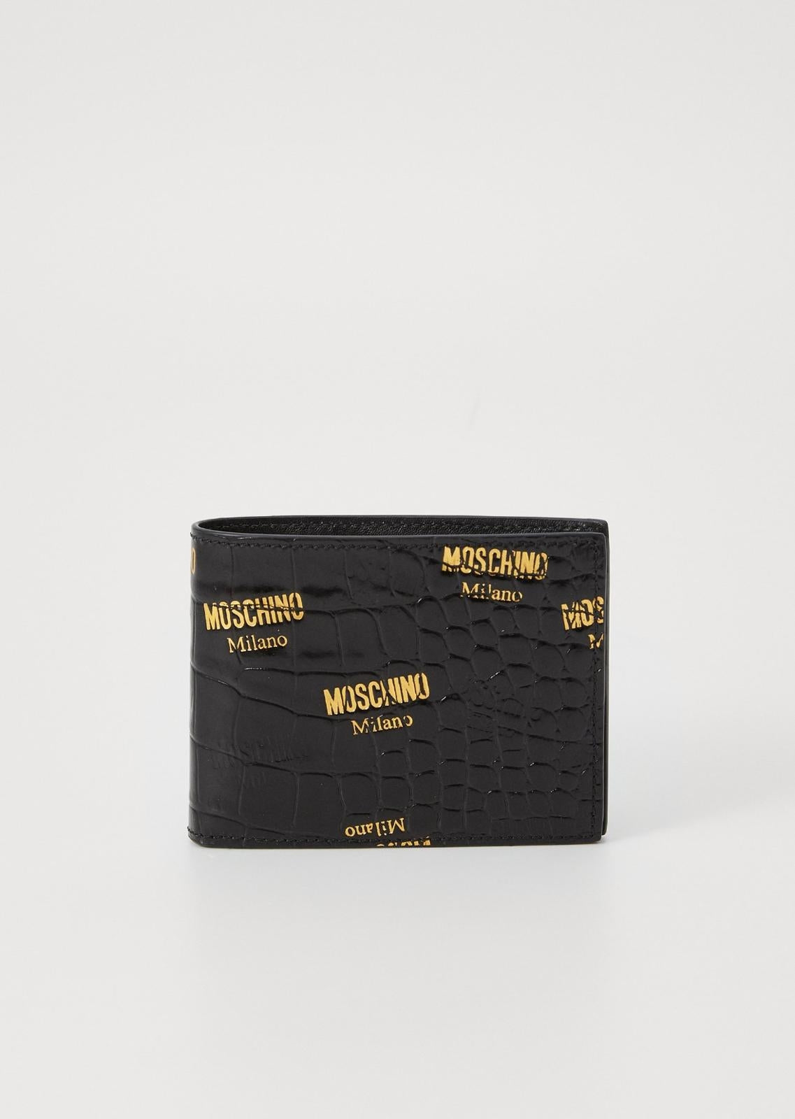 Portafoglio Moschino in coccodrillo con logo all-over