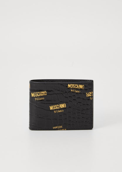 Portafoglio Moschino in coccodrillo con logo all-over
