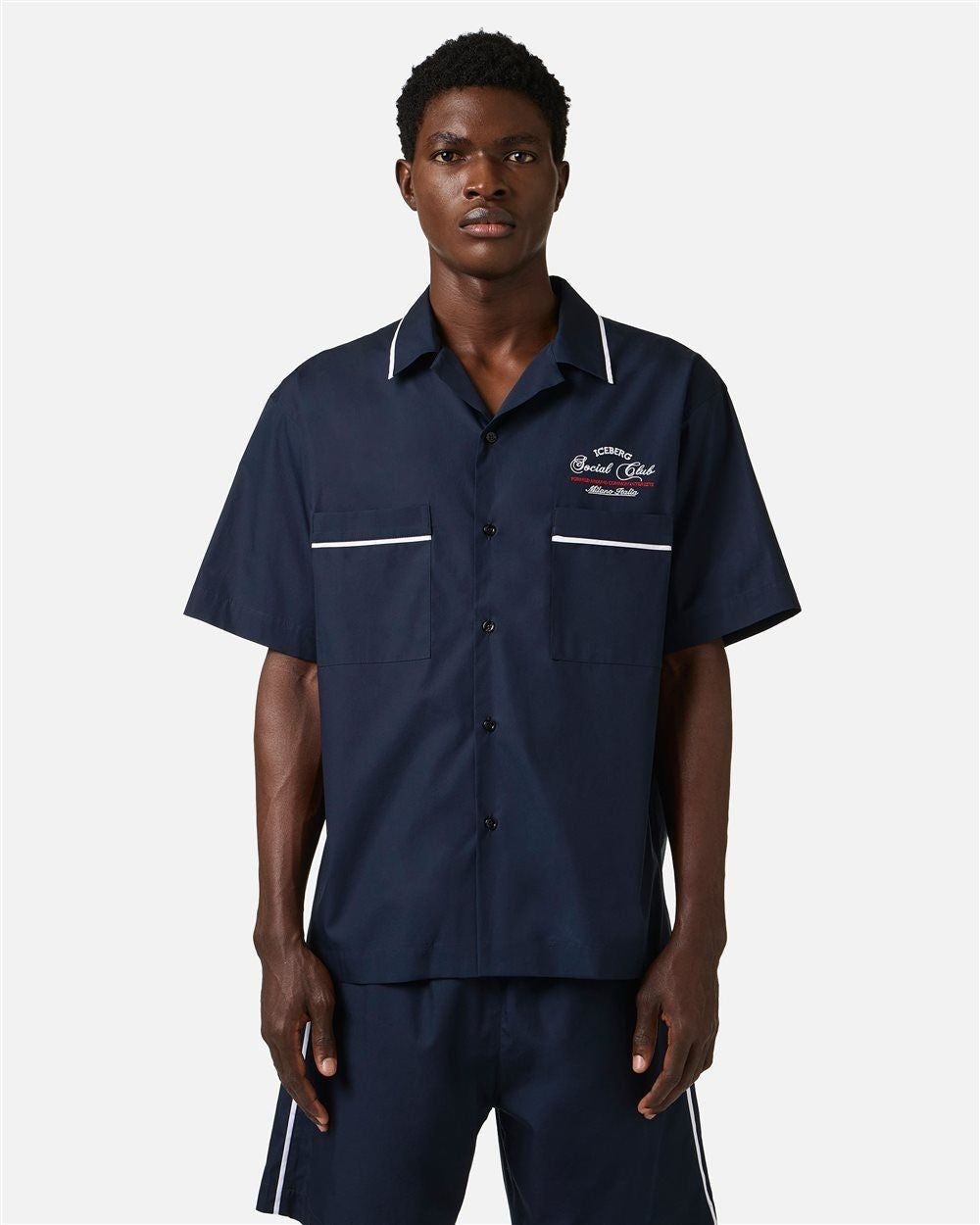Camicia Iceberg con ricamo e stampa uomo