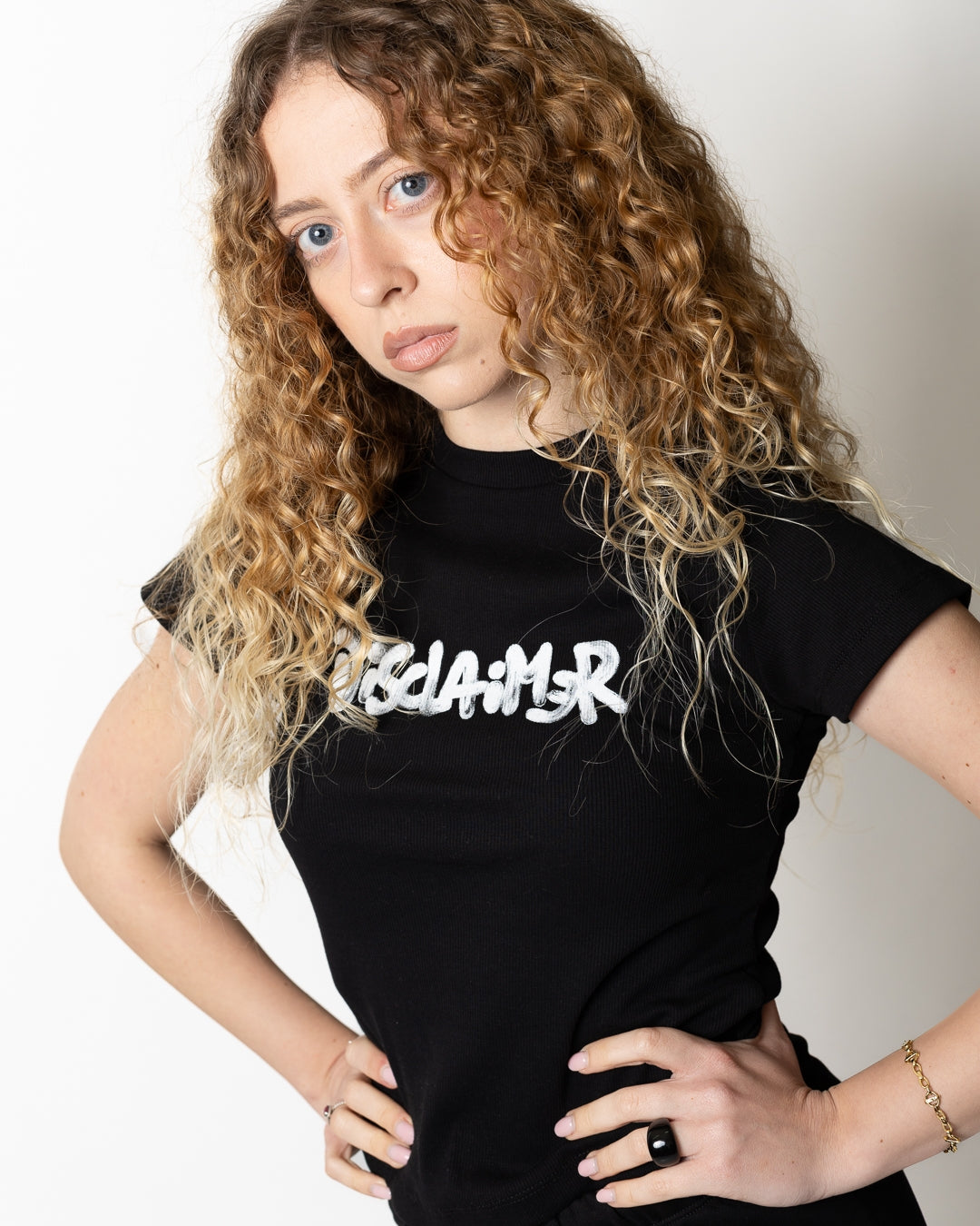 T-Shirt Disclaimer in costina con stampa donna