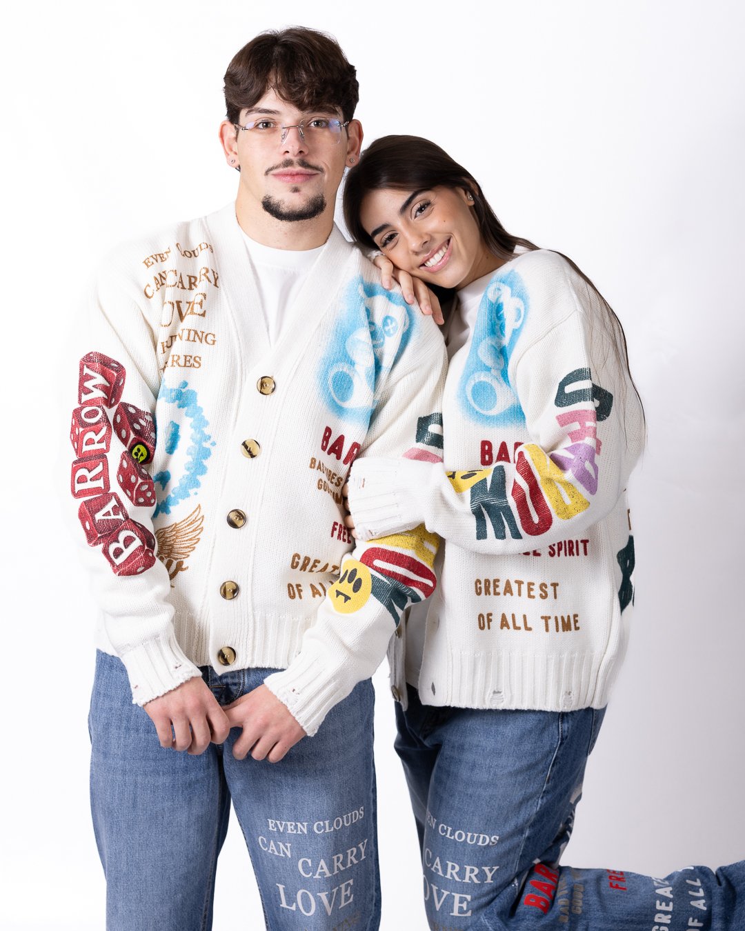 Cardigan Barrow in lana con stelle, rotture e logo ricamato