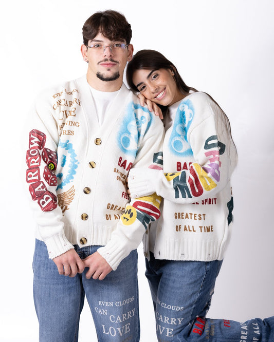 Cardigan Barrow in lana con stelle, rotture e logo ricamato