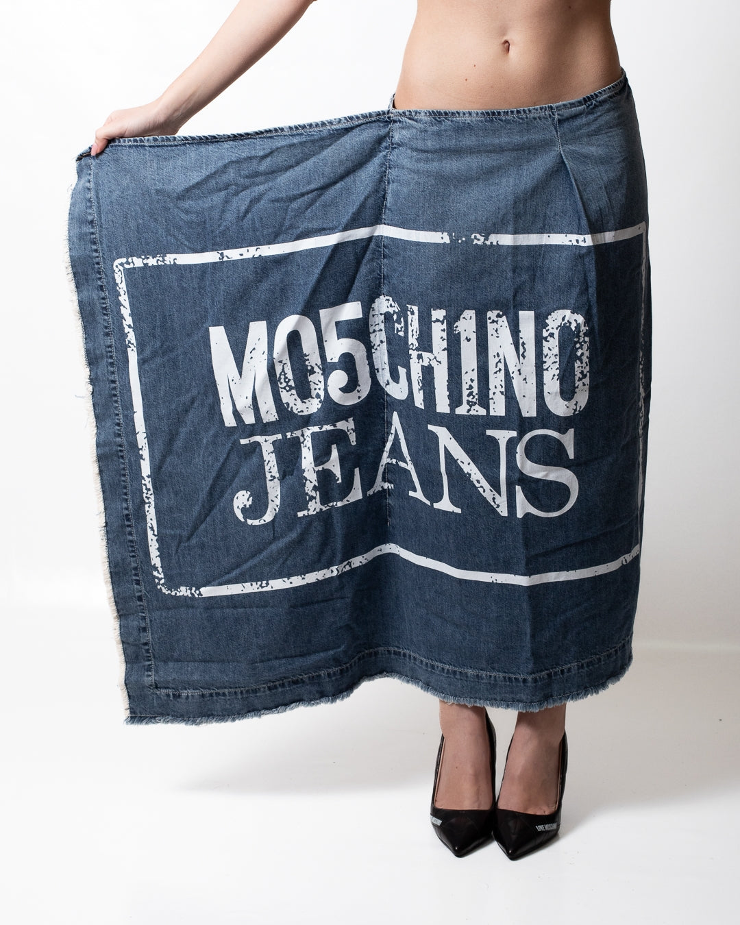 Gonna Moschino Jeans asimmetrica in denim con stampa logata donna