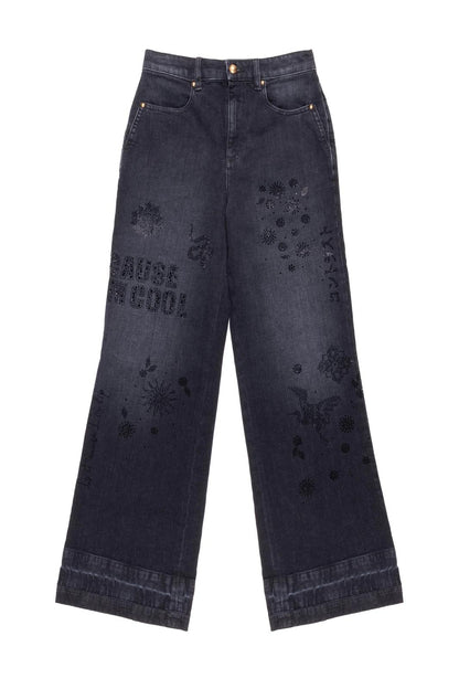 Pantalone Nenette straight in denim con strass donna